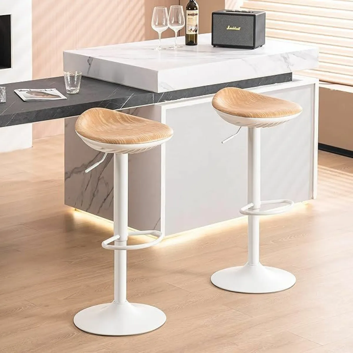 White Bar Stools Set of 2 PU Leather 34Dx40Wx8H - Image 3