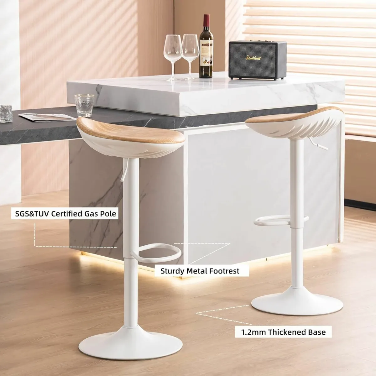 White Bar Stools Set of 2 PU Leather 34Dx40Wx8H - Image 4