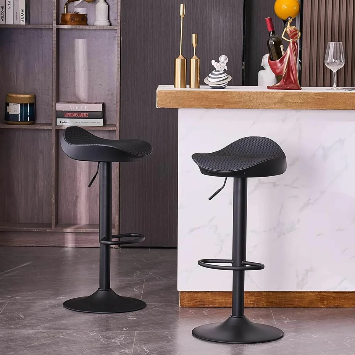 Black Bar Stools Set of 2 PU Leather 33Dx38Wx 8H - Image 3