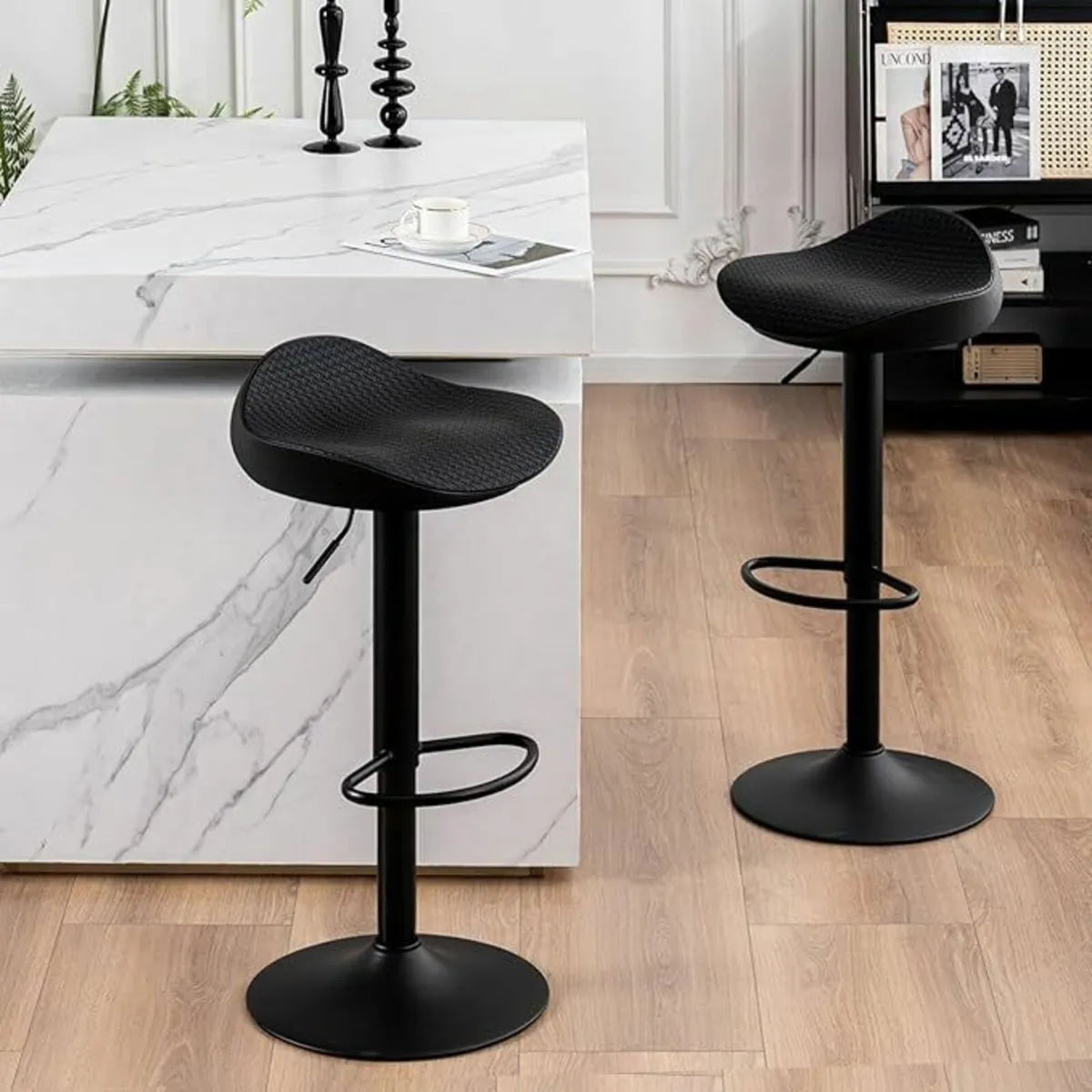 Black Bar Stools Set of 2 PU Leather 33Dx38Wx 8H - Image 1
