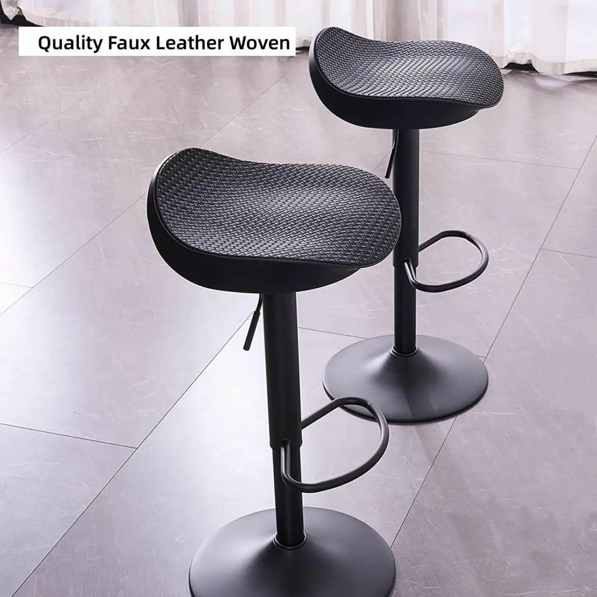 Black Bar Stools Set of 2 PU Leather 33Dx38Wx 8H - Image 4
