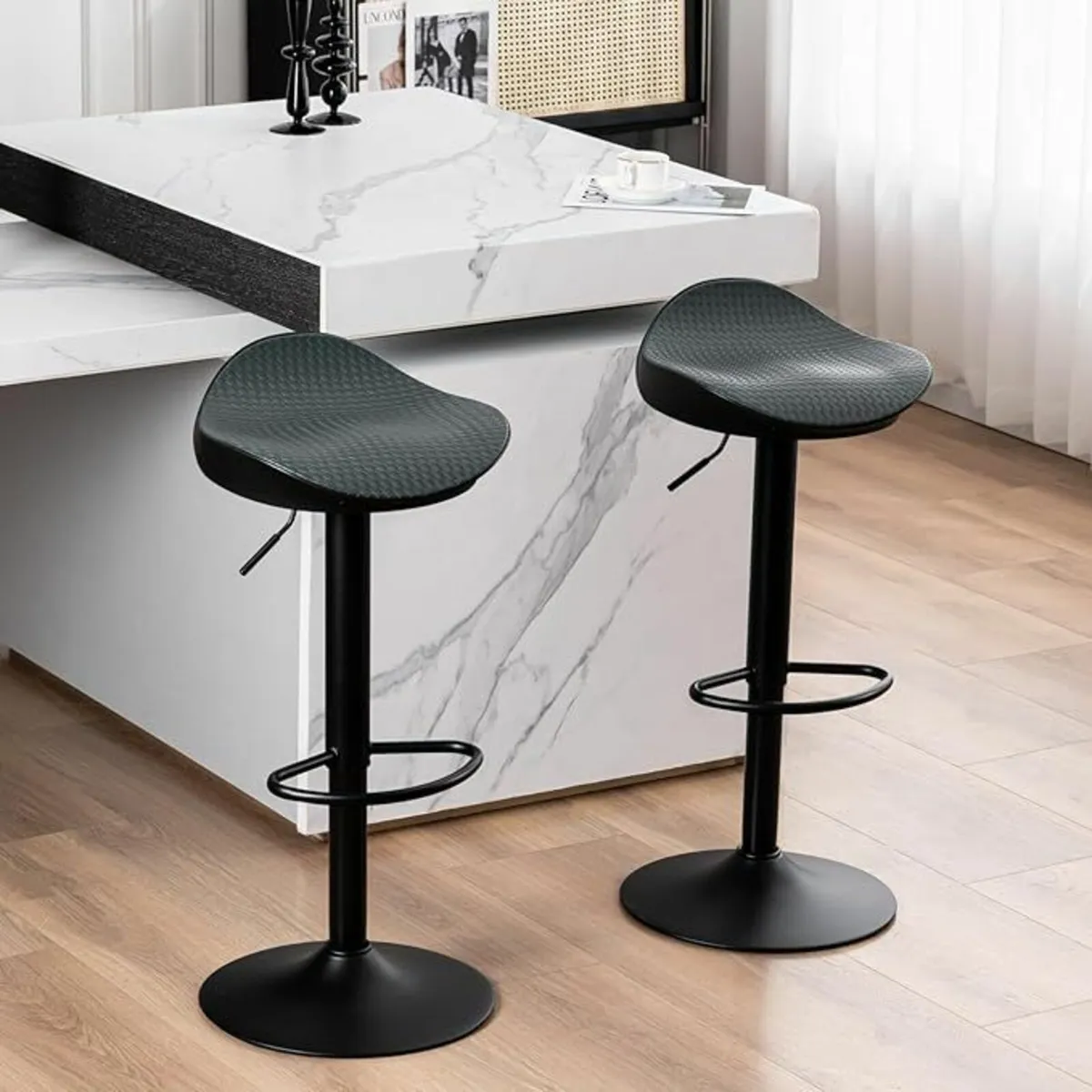 Bar Stools Set of 2 Blue PU Leather 33Dx 38W x 83H - Image 1