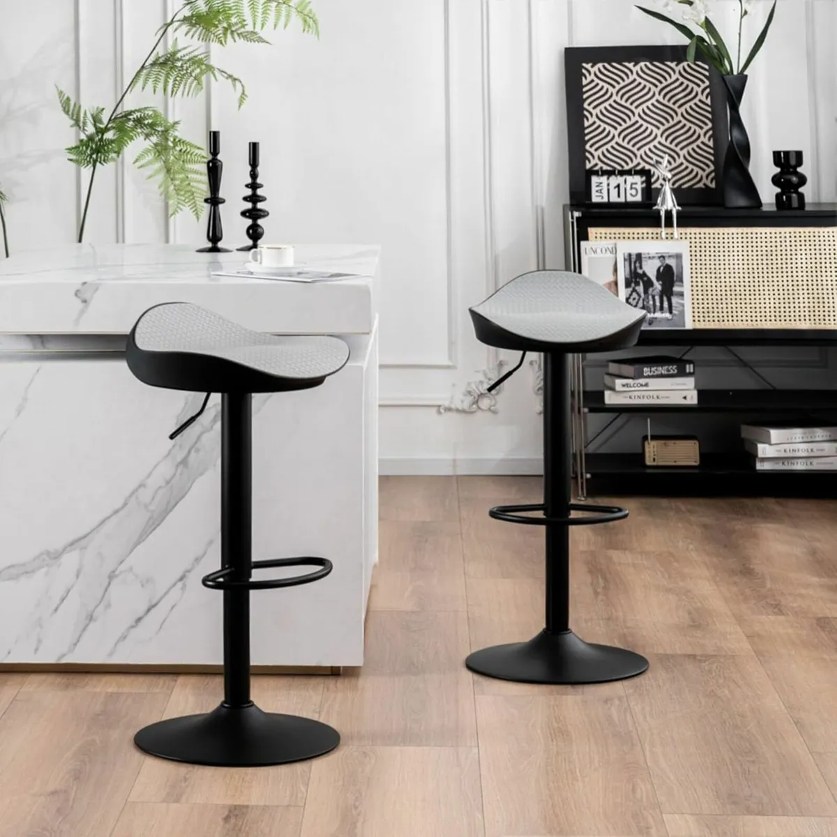 Grey Bar Stools Set of 2 PU Leather 33Dx38Wx 83H - Image 1