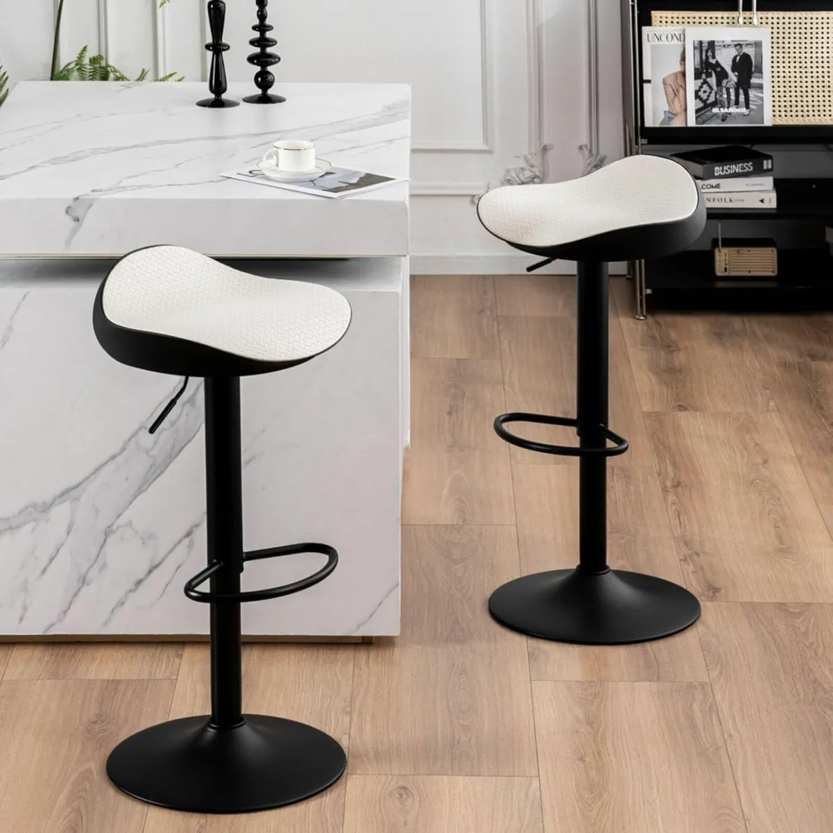 Matte White Bar Stools Set PU Leather 33Dx38Wx83H - Image 3