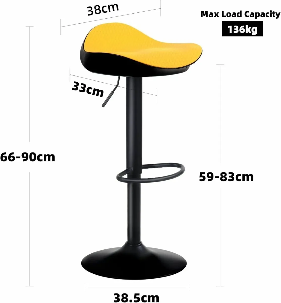 Yellow Bar Stools Set of 2 PU Leather 33Dx38Wx83h - Image 3