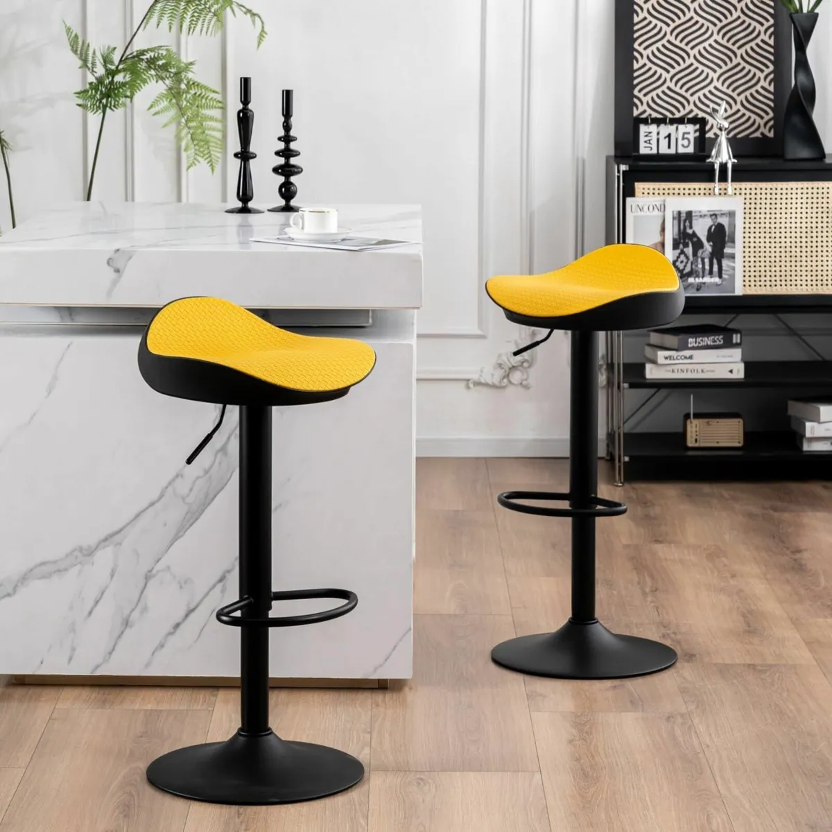Yellow Bar Stools Set of 2 PU Leather 33Dx38Wx83h - Image 1
