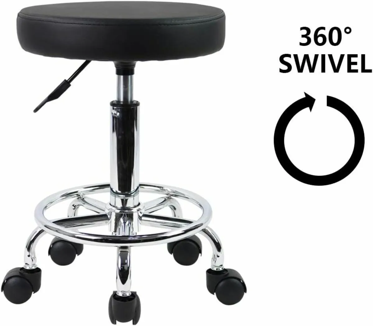 Leather Round Rolling Stool Black12.6Dx32Wx48.8H - Image 2
