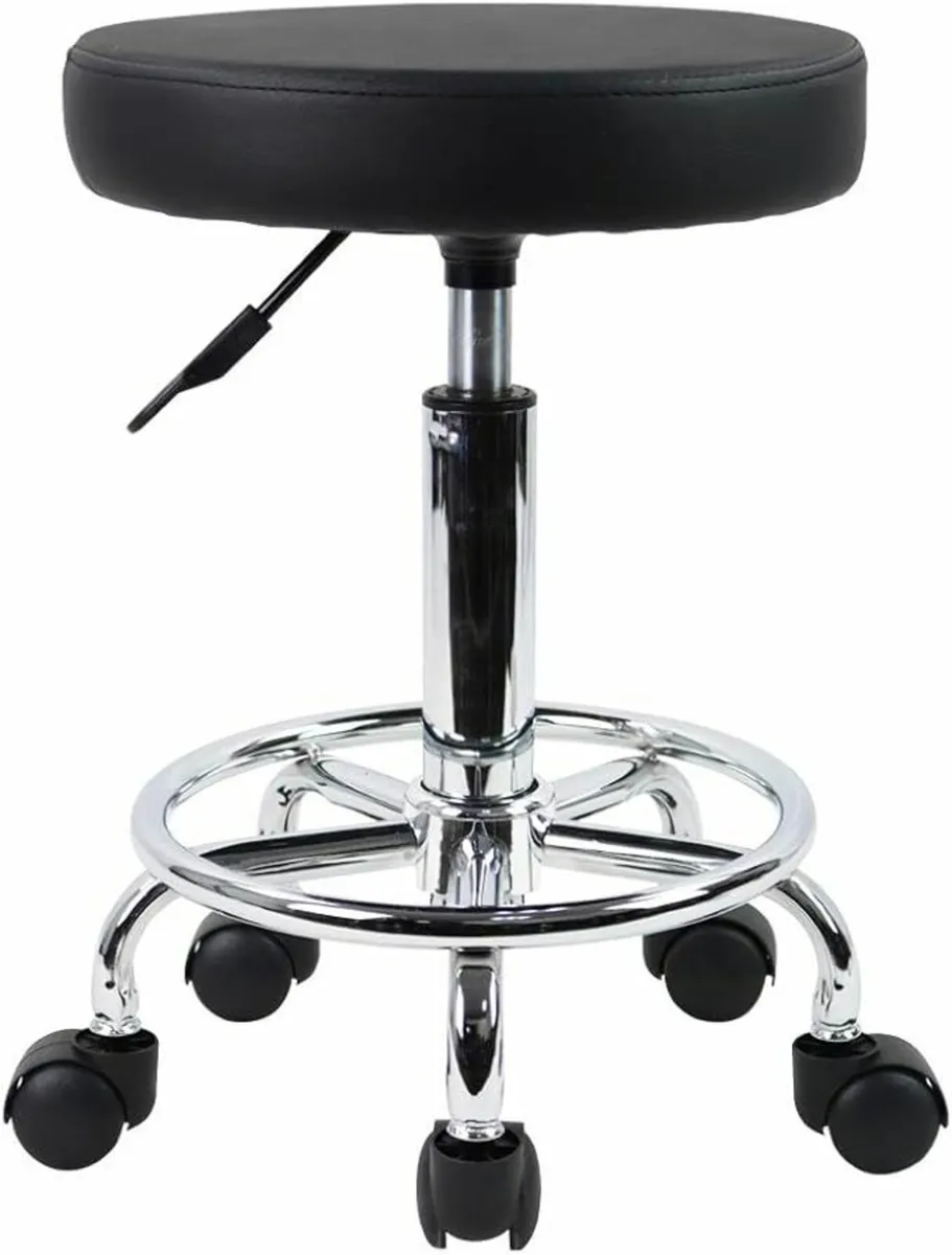 Leather Round Rolling Stool Black12.6Dx32Wx48.8H - Image 1