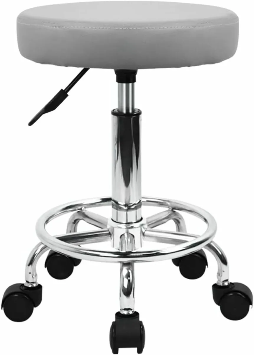 Leather Round Rolling Stool Grey 33.7Dx33.7Wx48H - Image 1