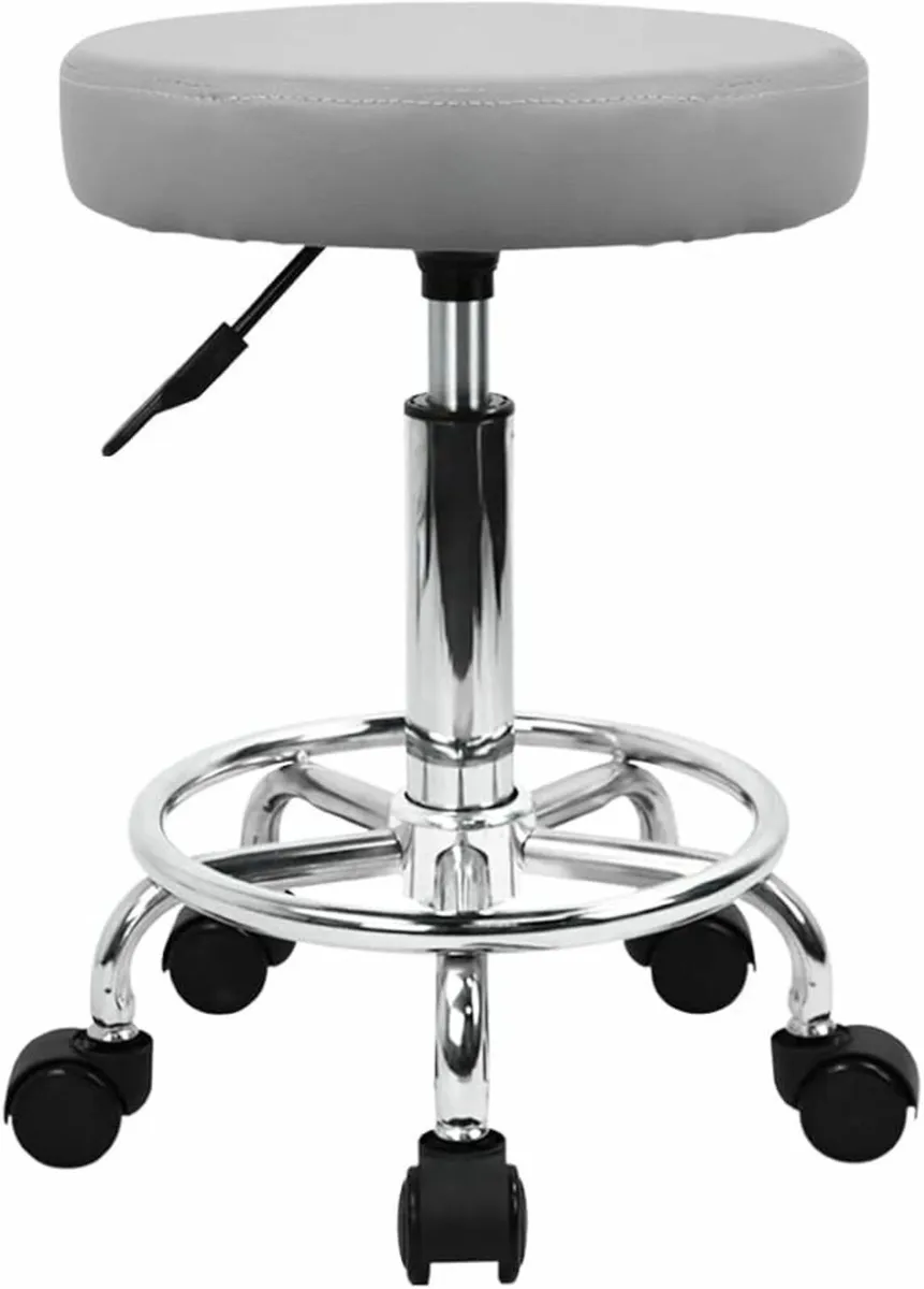 Leather Round Rolling Stool Grey 33.7Dx33.7Wx48H - Image 2