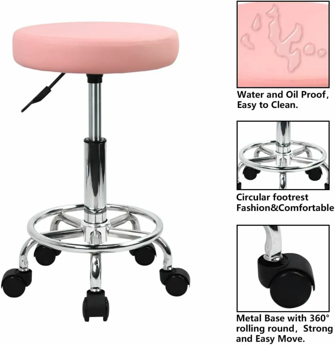 Leather Round Rolling Stool Pink 3.7Dx 33.7Wx 64H - Image 2