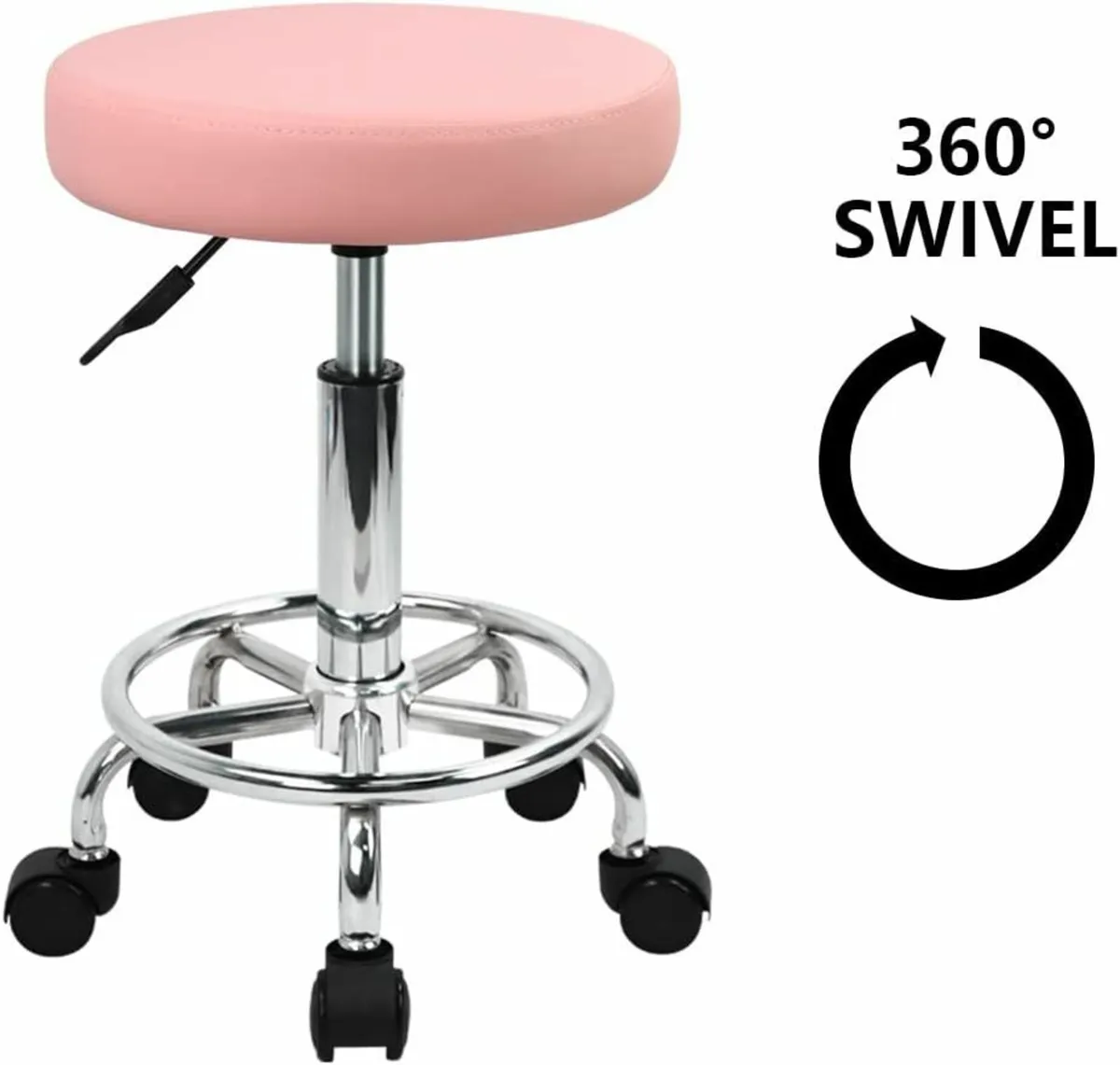 Leather Round Rolling Stool Pink 3.7Dx 33.7Wx 64H - Image 4