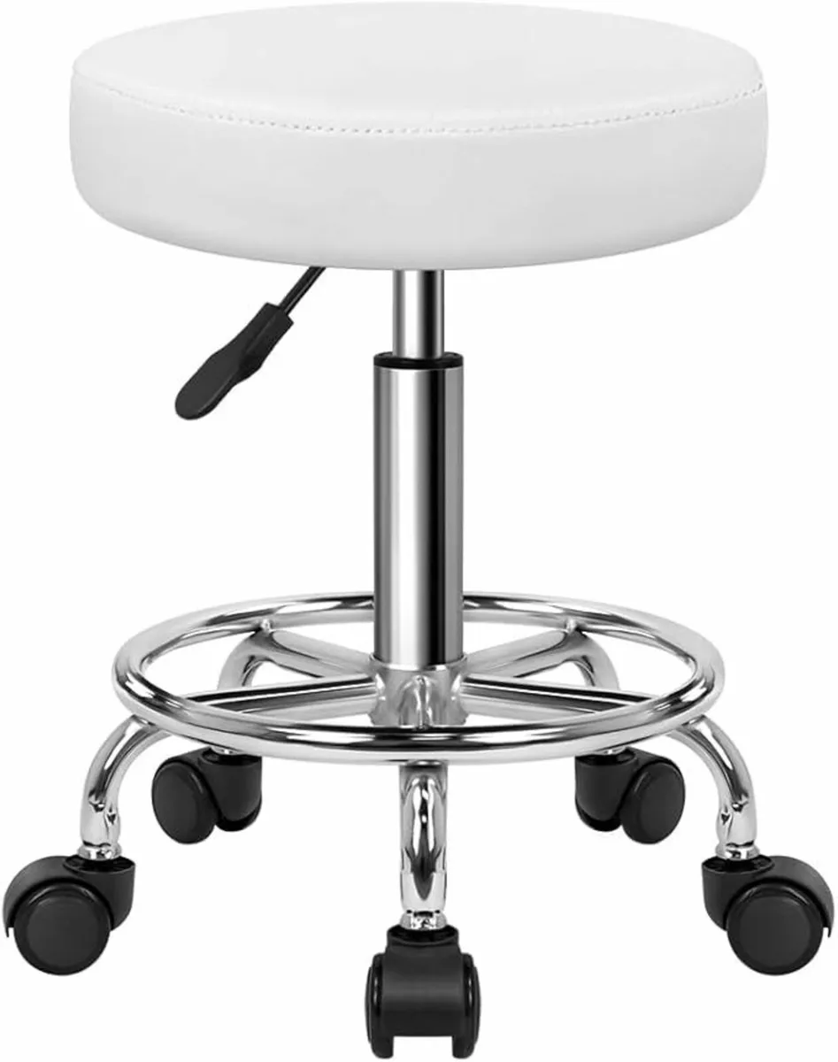 Round Rolling Stool White 33.7Dx33.7Wx48.8H - Image 2