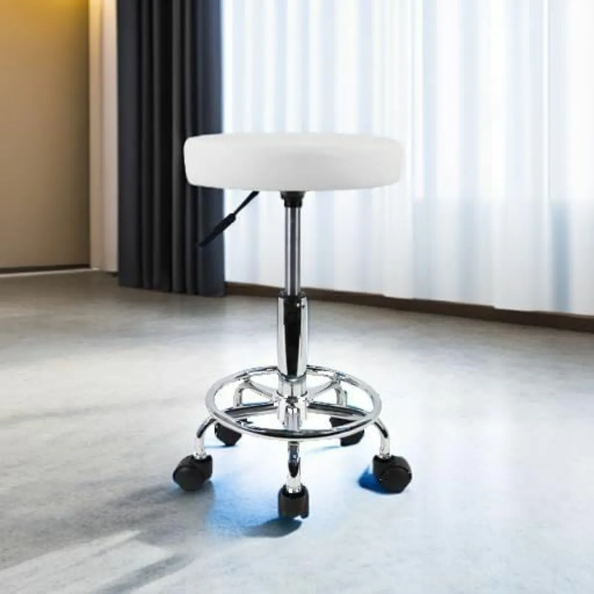 Round Rolling Stool White 33.7Dx33.7Wx48.8H - Image 3