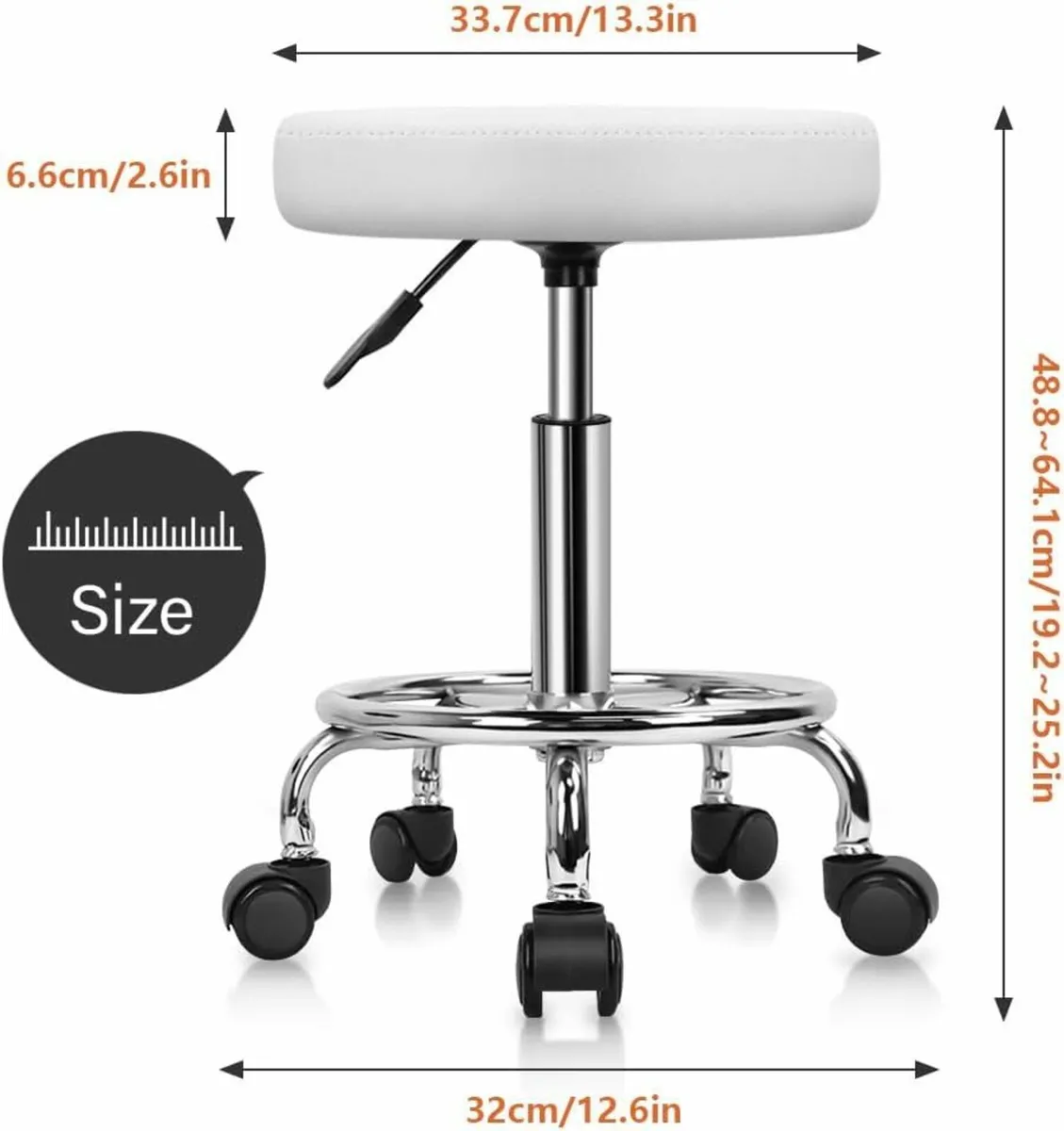 Round Rolling Stool White 33.7Dx33.7Wx48.8H - Image 4