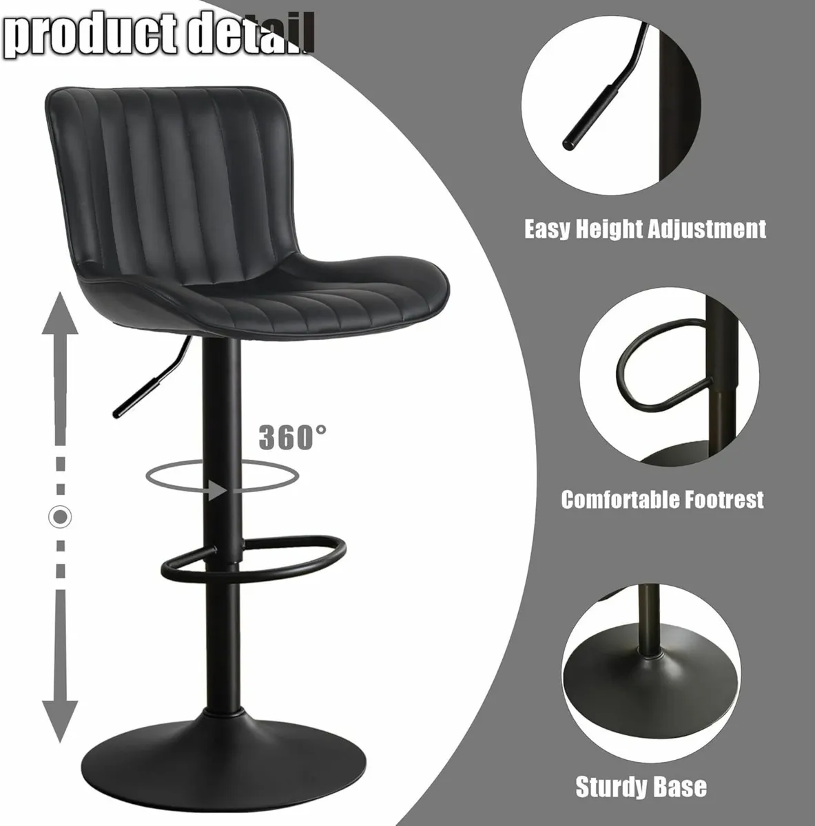 Set of 2 Swivel Barstools Black 54D x 48W x 107H - Image 2