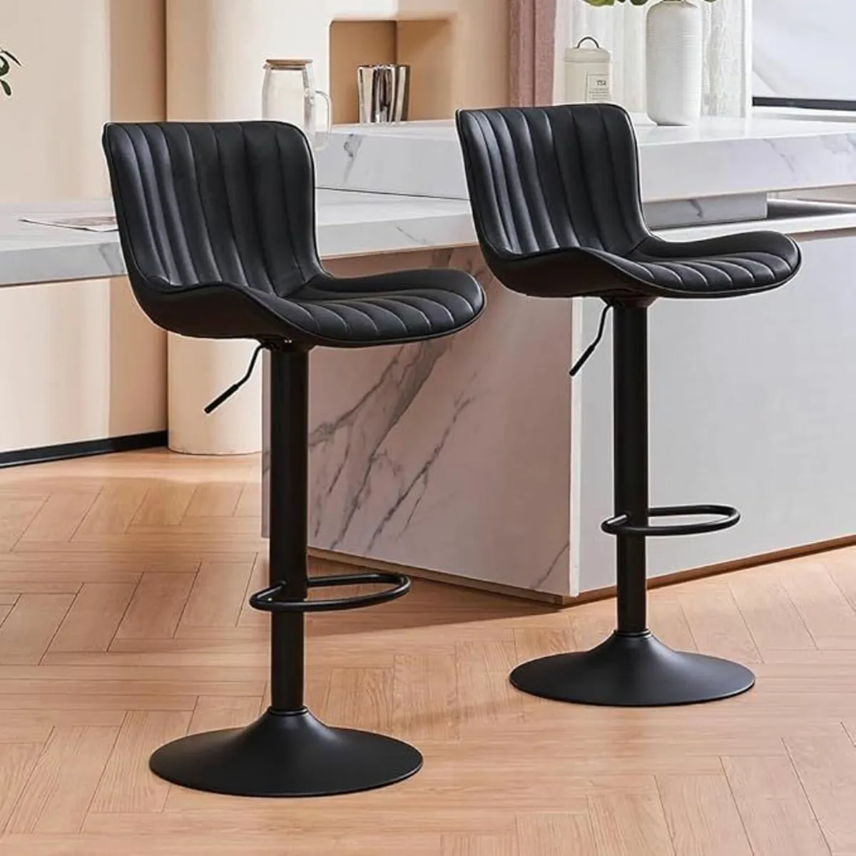 Set of 2 Swivel Barstools Black 54D x 48W x 107H - Image 3