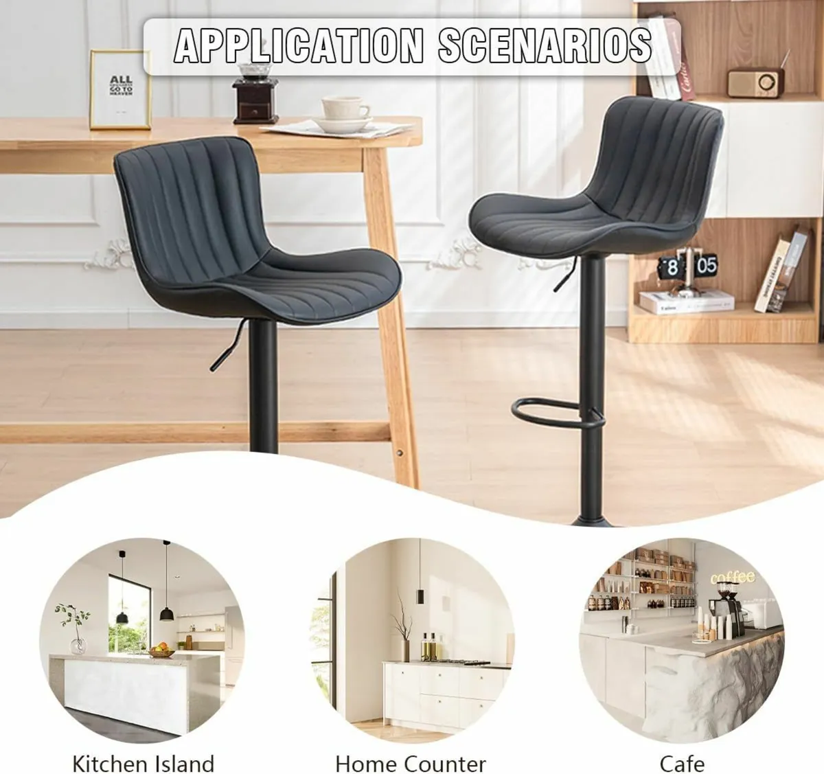 Set of 2 Swivel Barstools Black 54D x 48W x 107H - Image 4