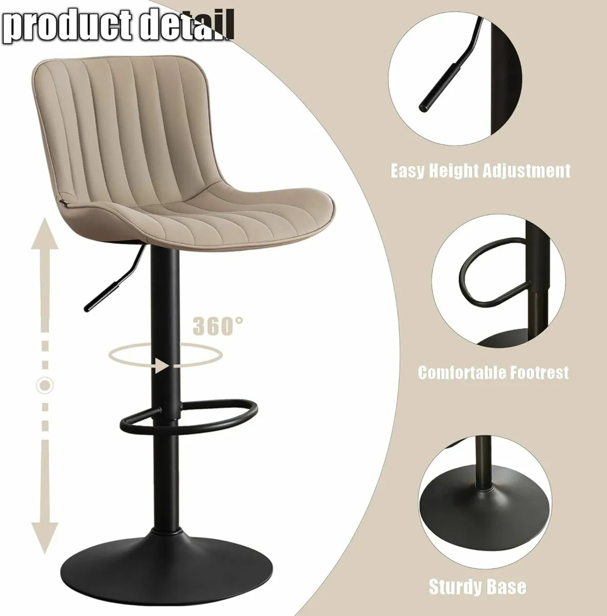 Set of 2 Swivel Barstools Khaki 54D x 48W x 107H - Image 2