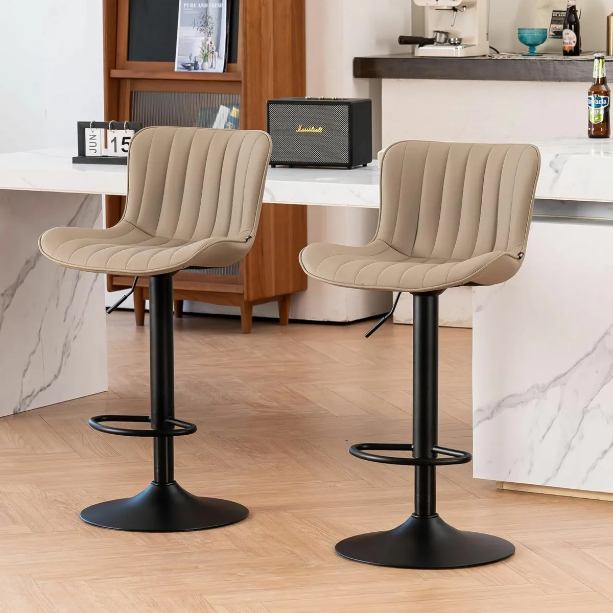 Set of 2 Swivel Barstools Khaki 54D x 48W x 107H - Image 1