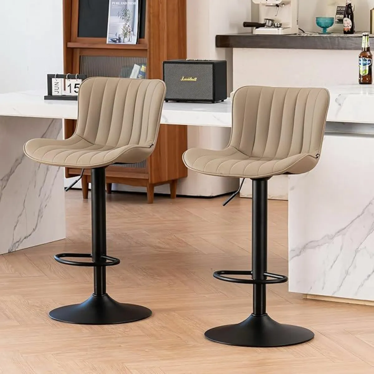 Set of 2 Swivel Barstools Khaki 54D x 48W x 107H - Image 3