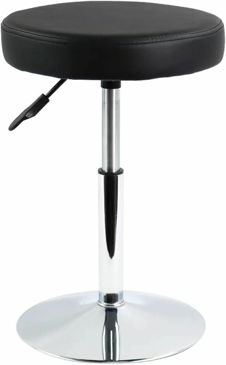 Leather Round  Stool Black 33.8D x 33.8W x 39.1H - Image 1