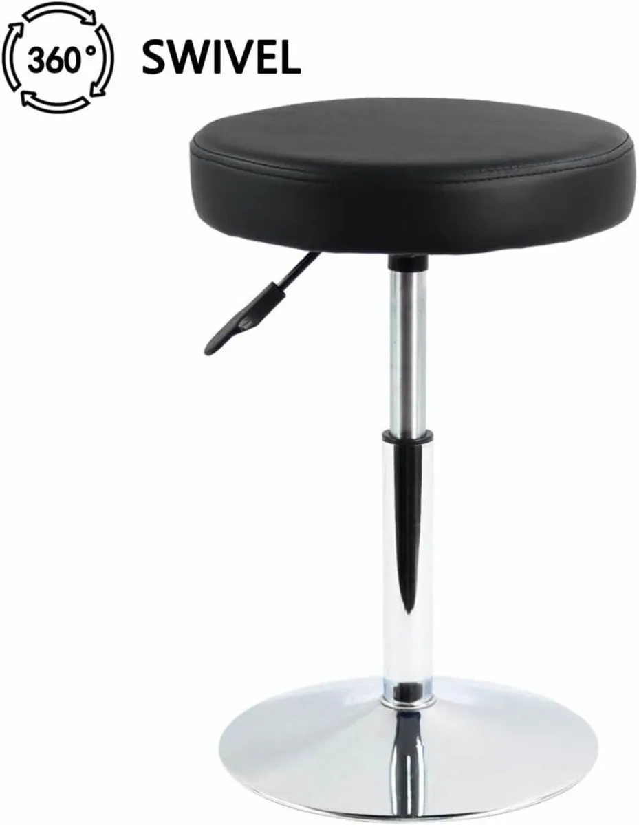 Leather Round  Stool Black 33.8D x 33.8W x 39.1H - Image 4