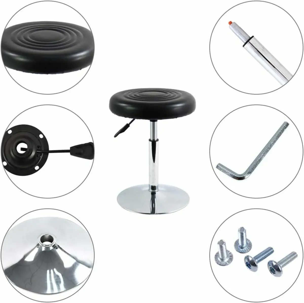 PU Leather Stool Black 33.8D x 33.8W x 38.6H - Image 3