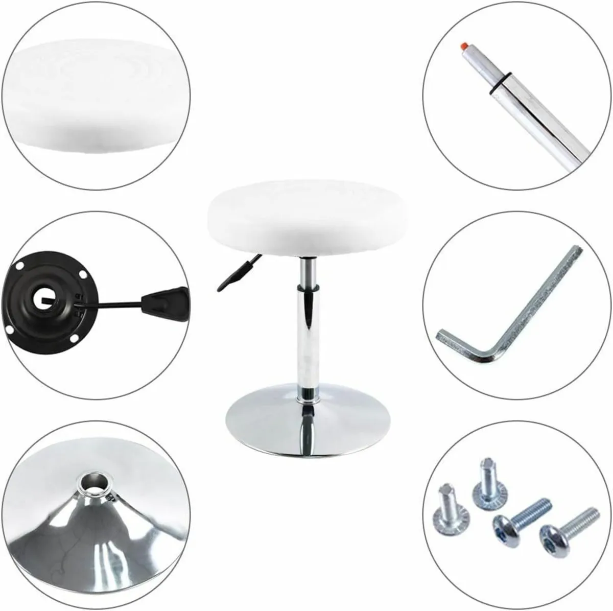 Round Swivel  Stool White 33.8D x 33.8W x 38.6H - Image 3