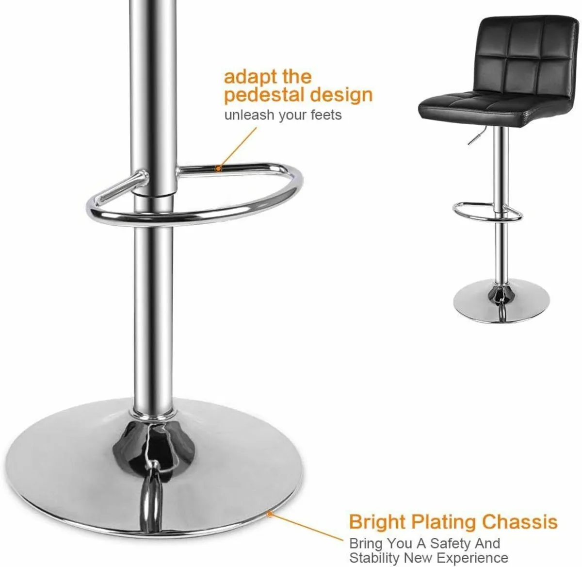 Bar Stool Set of 2 Swivel Black 42D x 45W x 112H - Image 2