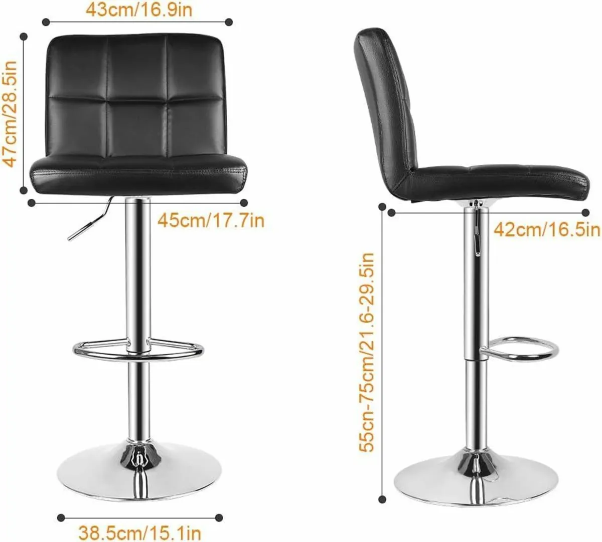 Bar Stool Set of 2 Swivel Black 42D x 45W x 112H - Image 3
