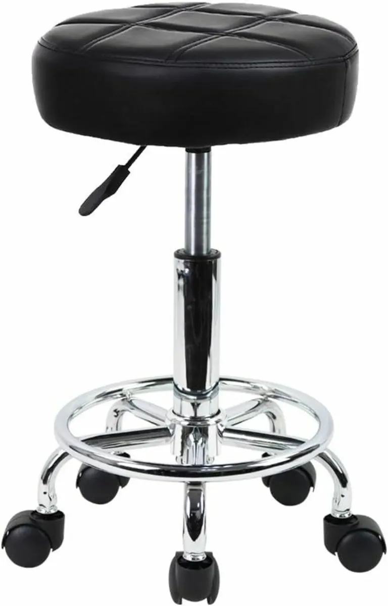 Round Rolling Stool Chair Black 35D x 35W x 124.5H - Image 1
