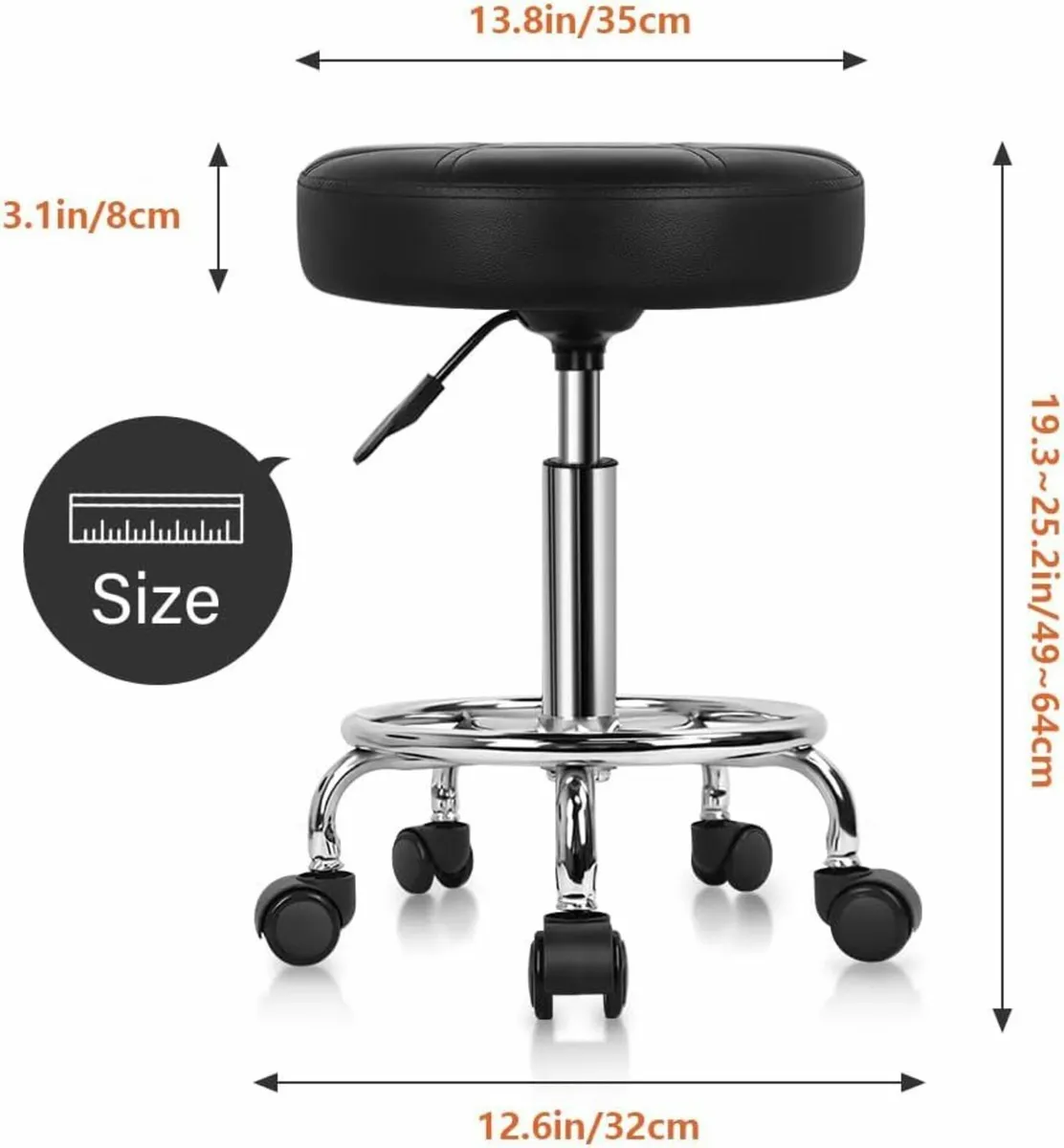 Round Rolling Stool Chair Black 35D x 35W x 124.5H - Image 4