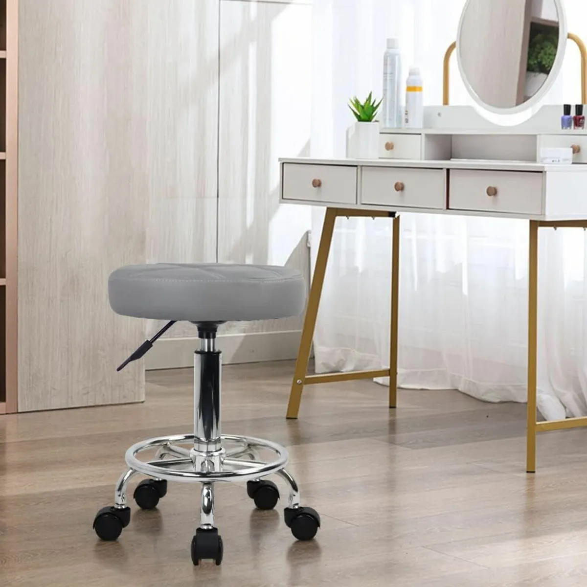 Round Rolling Stool Gray 35D x 35W x 49H - Image 2
