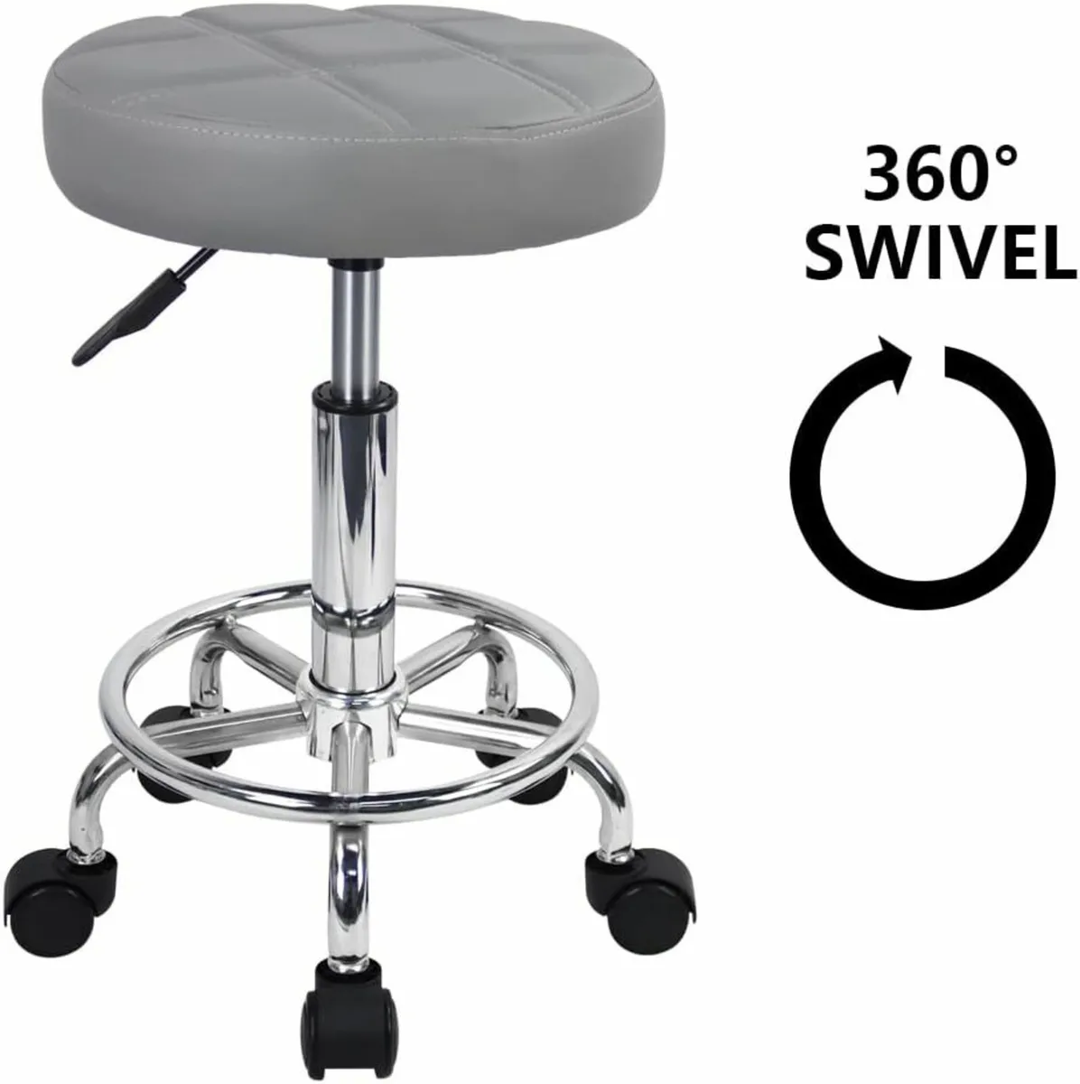 Round Rolling Stool Gray 35D x 35W x 49H - Image 3