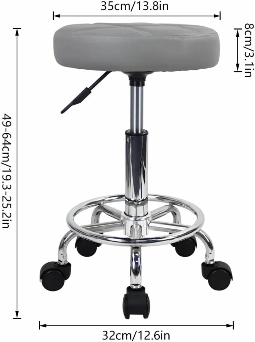 Round Rolling Stool Gray 35D x 35W x 49H - Image 4