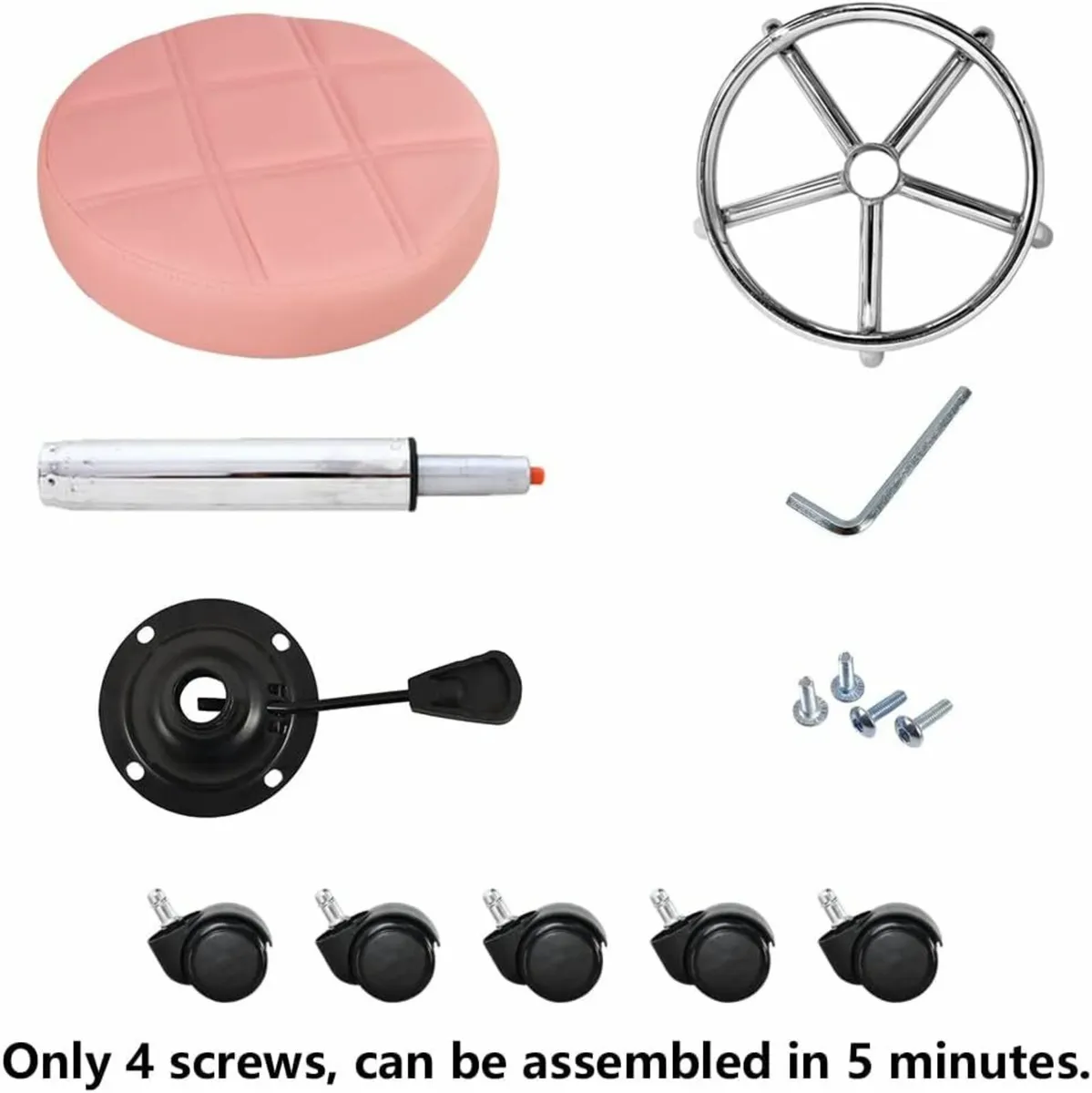Round Rolling Stool Pink 35D x 35W x 49H - Image 2