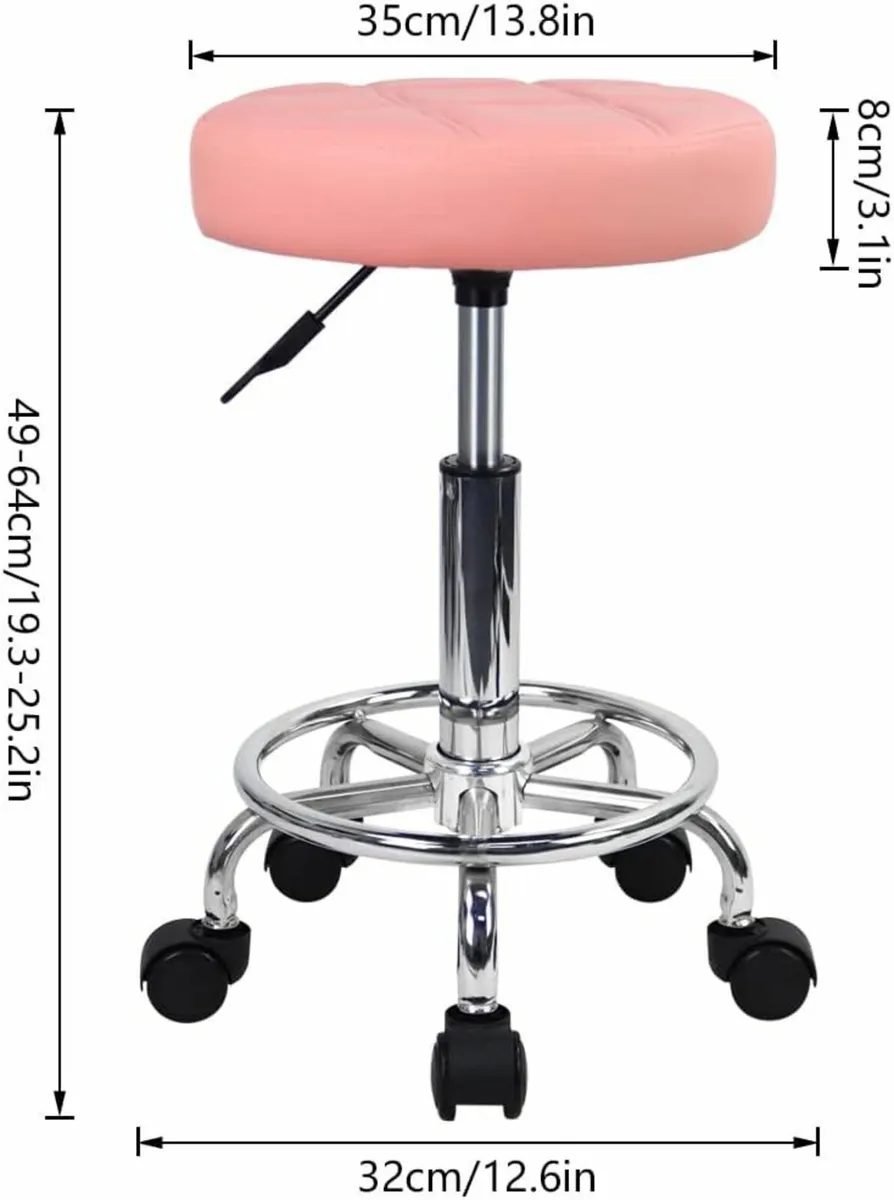 Round Rolling Stool Pink 35D x 35W x 49H - Image 4