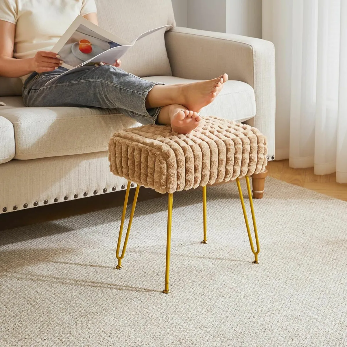 Rectangular Footrest Stool Khaki 41D x 30W x 45H - Image 3