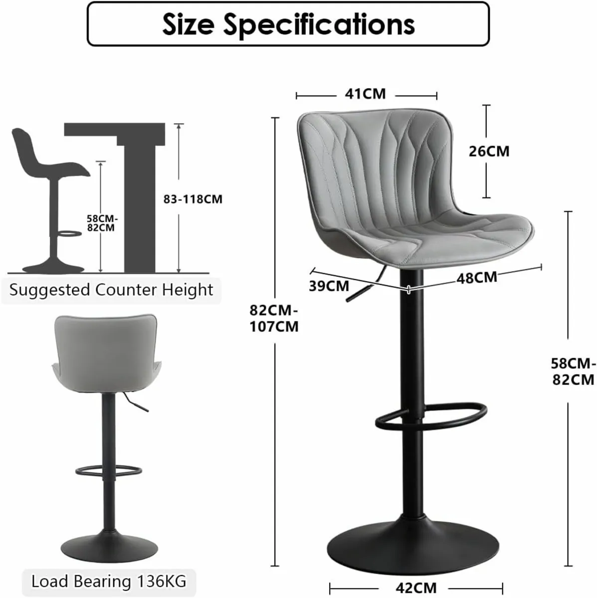 Set of 2 Swivel Barstools Grey 54D x 48W x 107H - Image 4