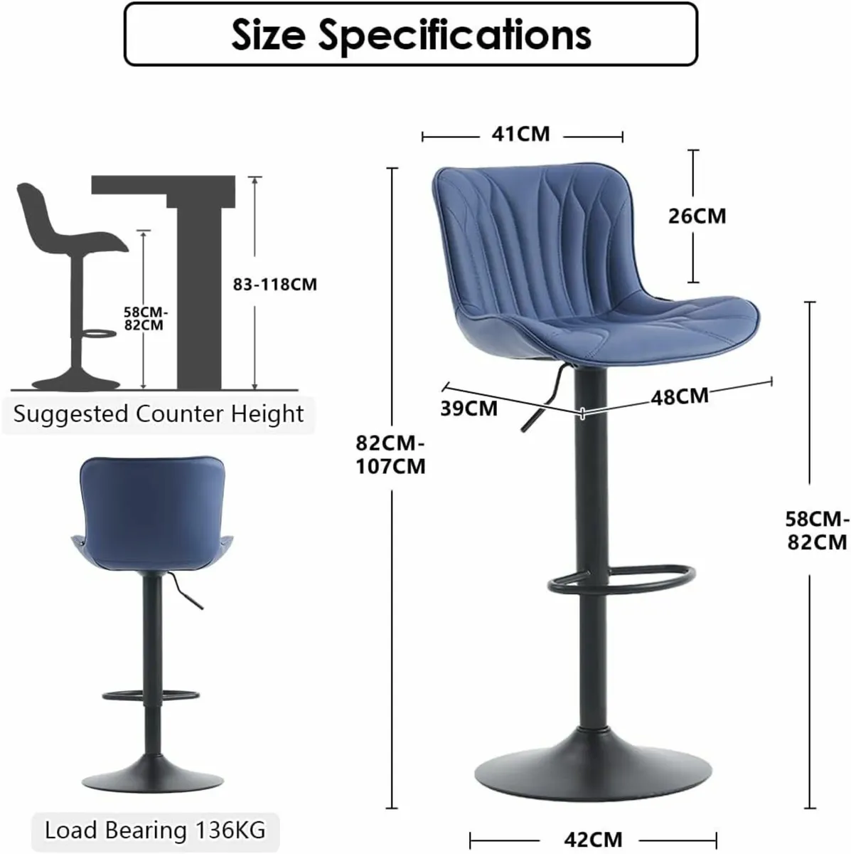 Set of 2 Barstools Swivel Purple 54D x 48W x 107H - Image 2