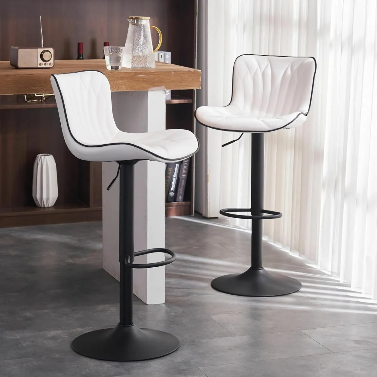 Set of 2 Barstools Swivel White 54D x 48W x 107H - Image 2