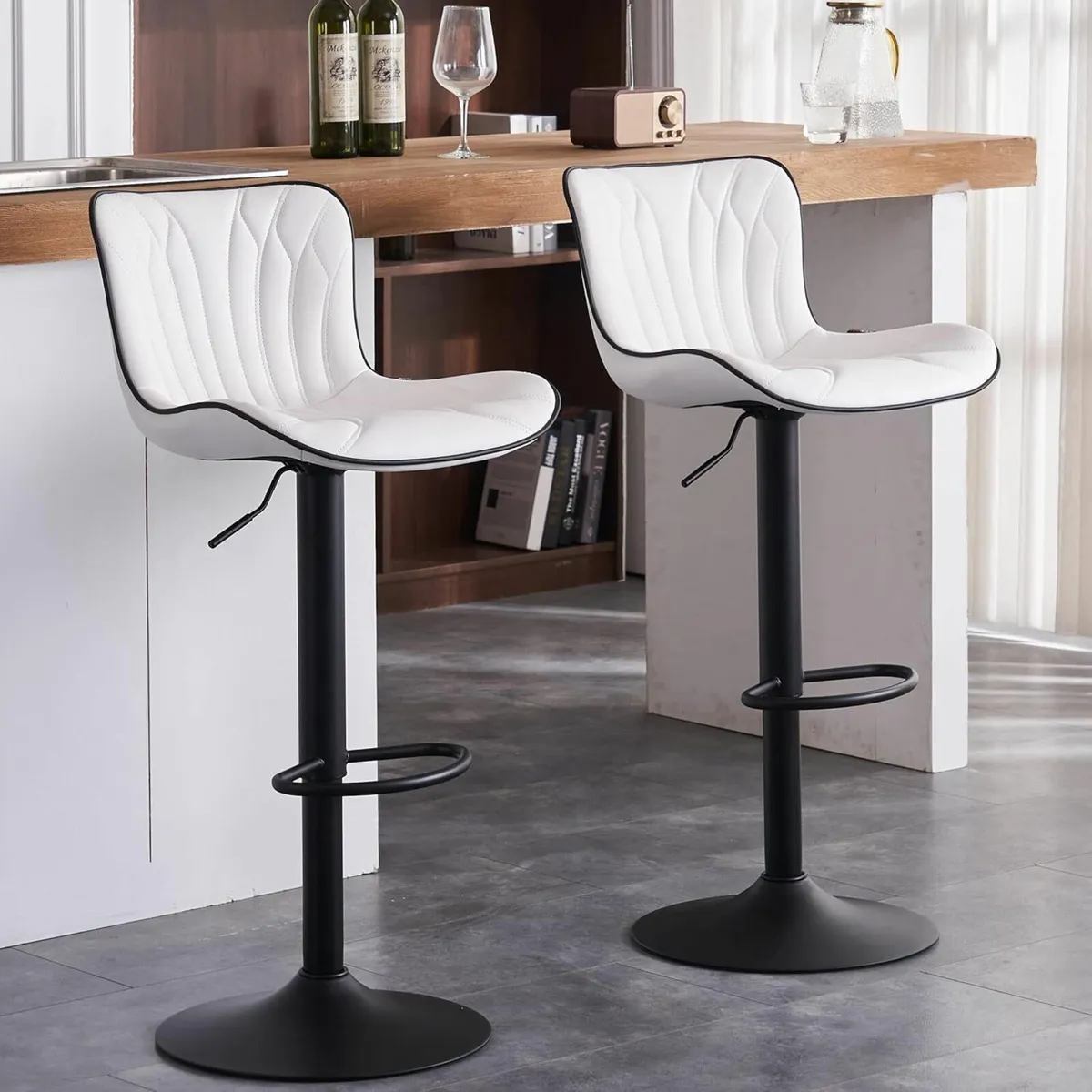 Set of 2 Barstools Swivel White 54D x 48W x 107H - Image 3