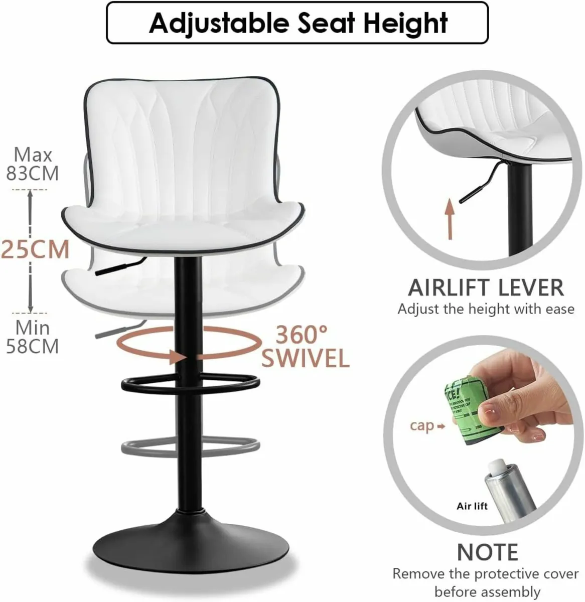 Set of 2 Barstools Swivel White 54D x 48W x 107H - Image 4