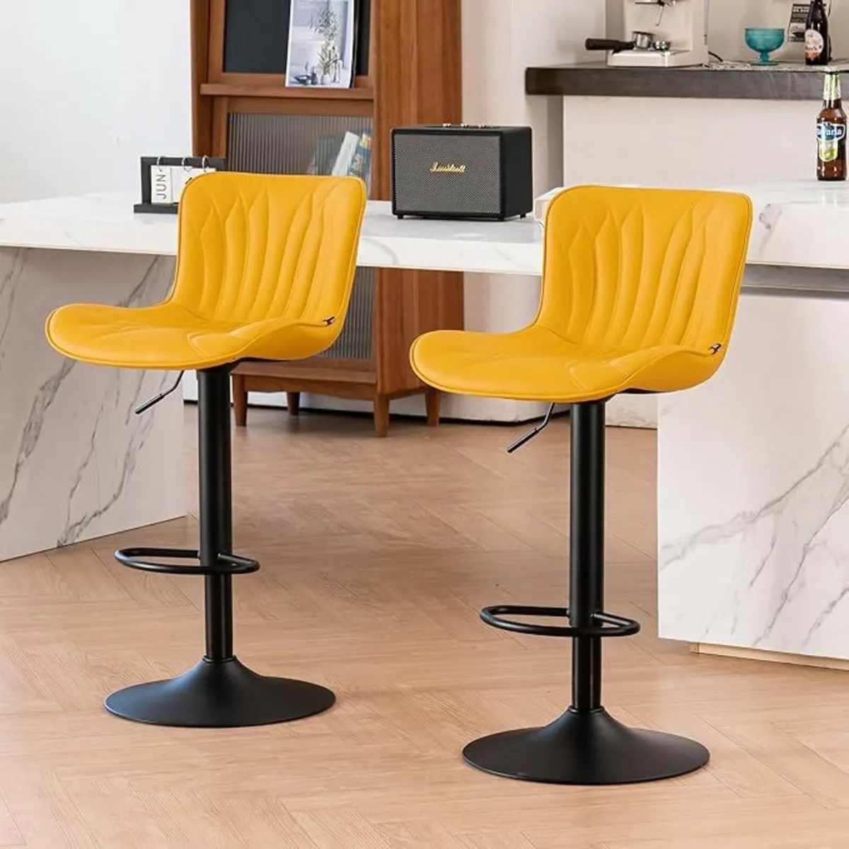Set of 2 Barstools Swivel Yellow 54D x 48W x 107H - Image 1