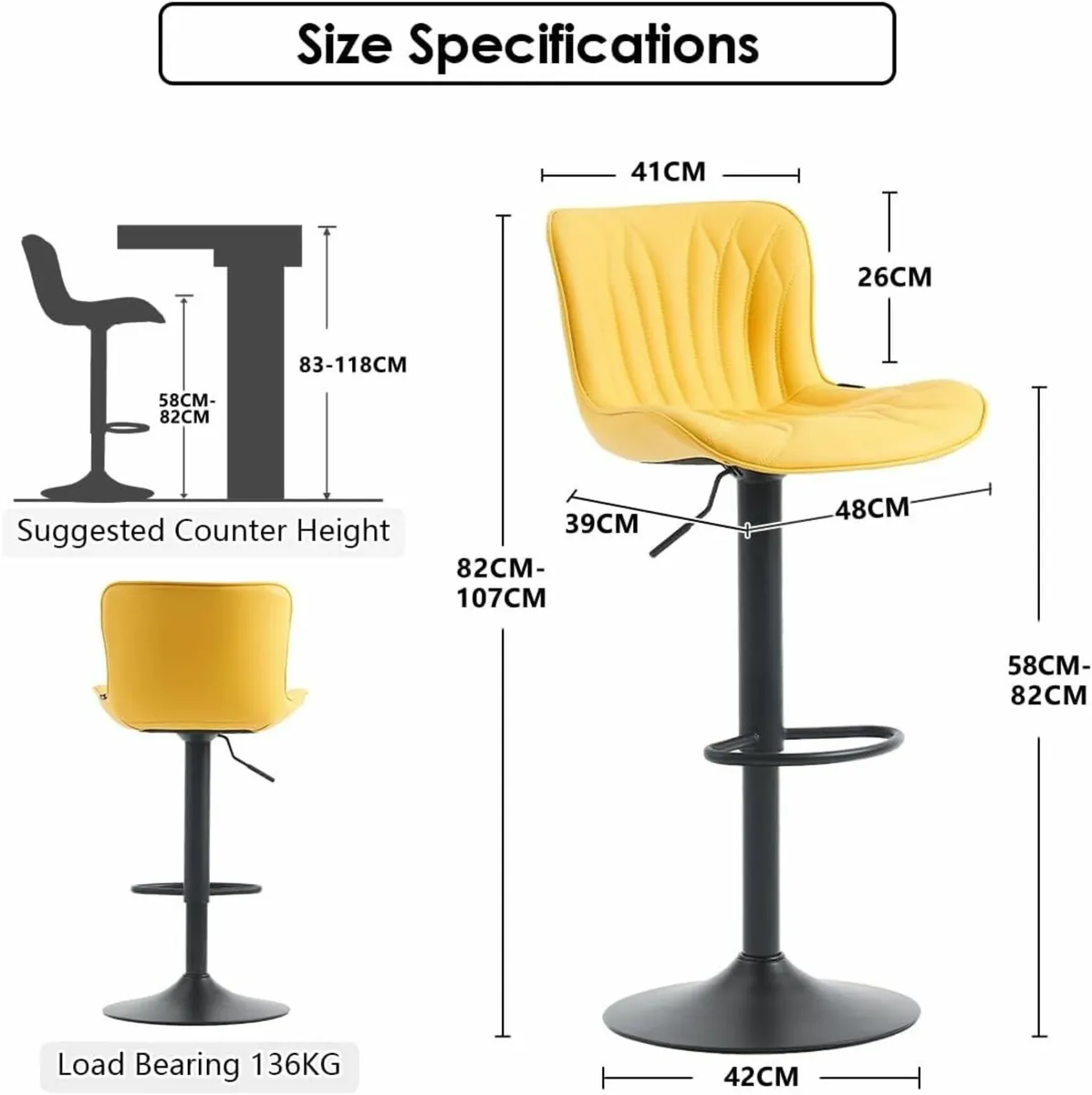 Set of 2 Barstools Swivel Yellow 54D x 48W x 107H - Image 4
