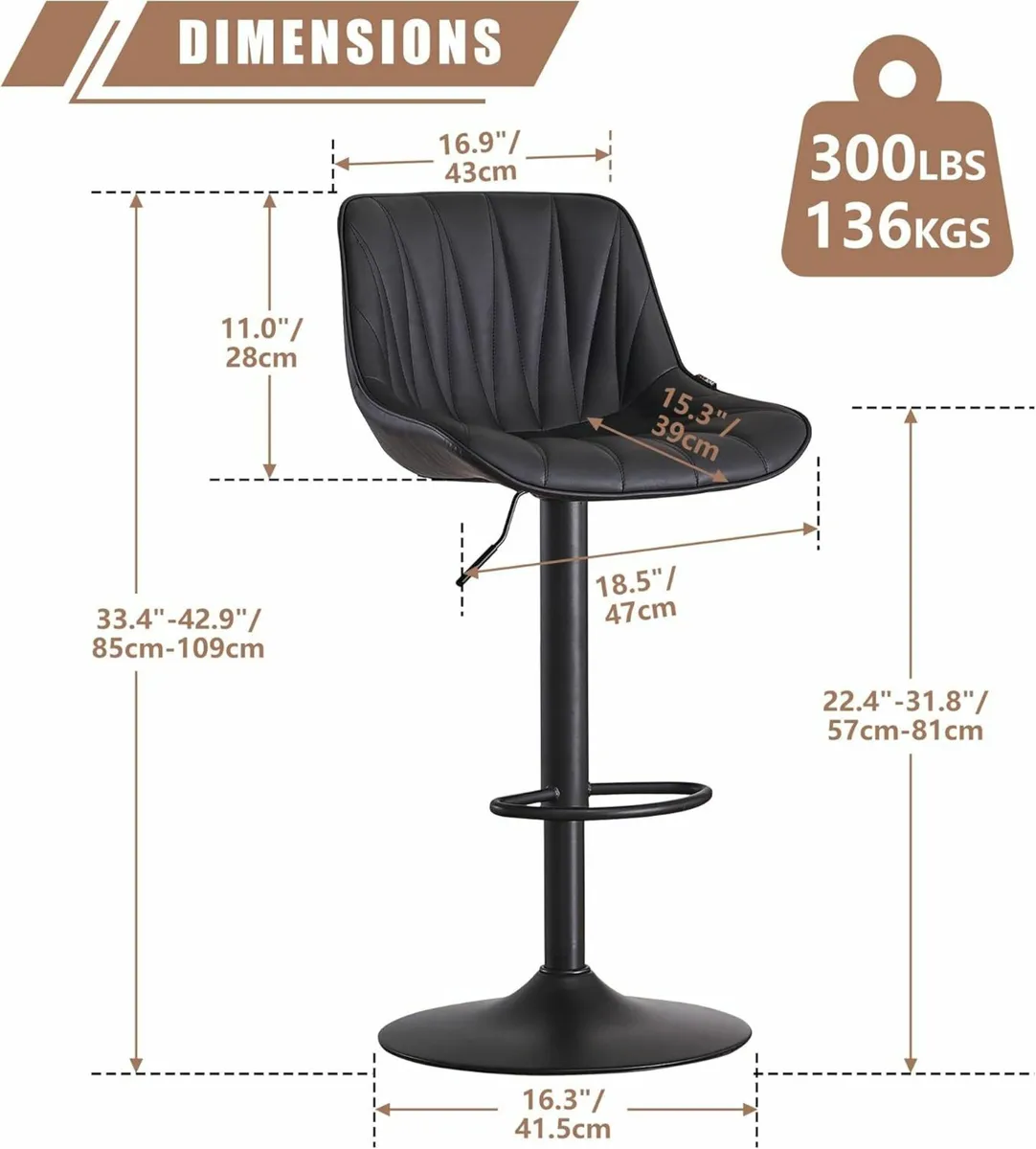 Set of 2 Tall Bar Stools Black 47D x 53W x 85H - Image 2