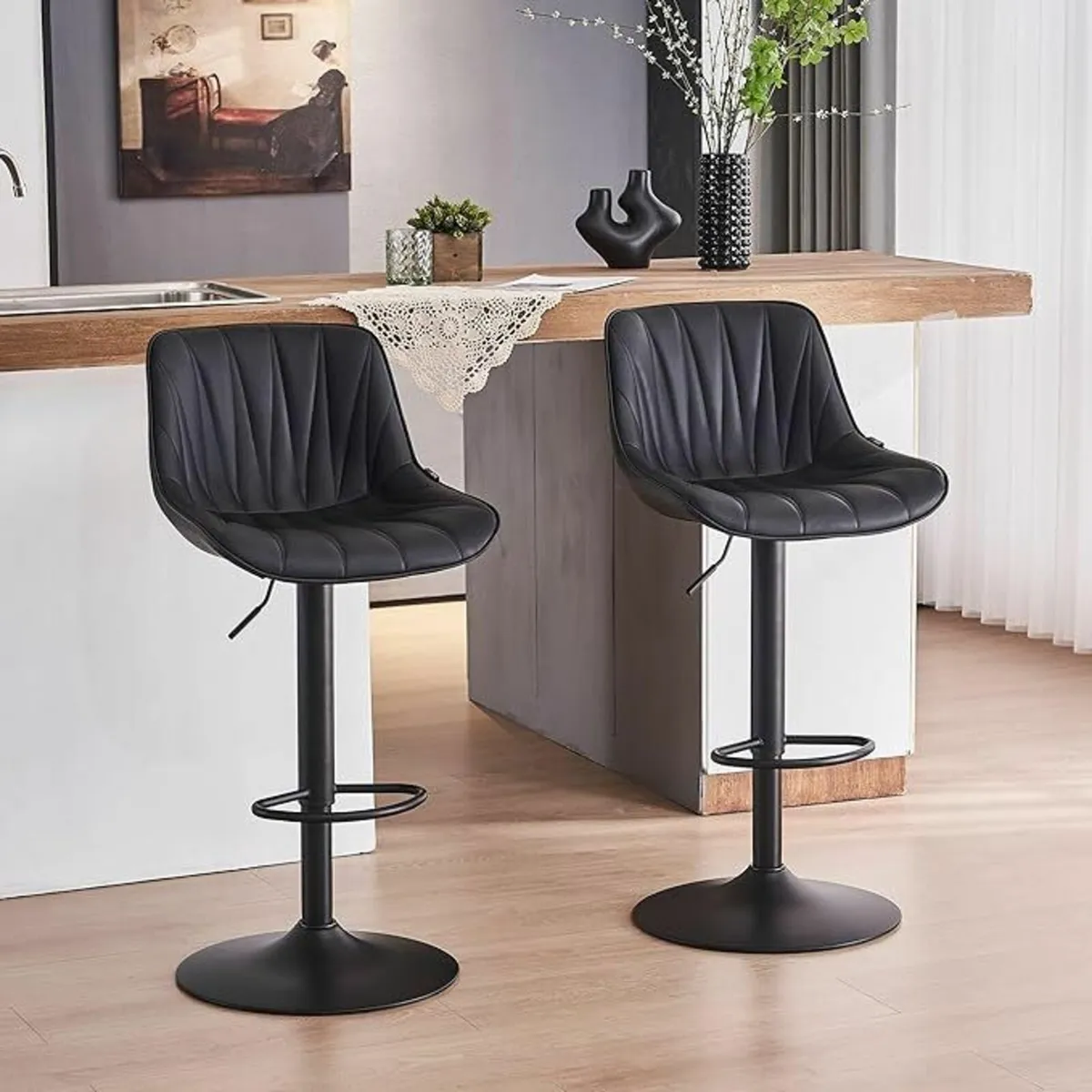 Set of 2 Tall Bar Stools Black 47D x 53W x 85H - Image 1