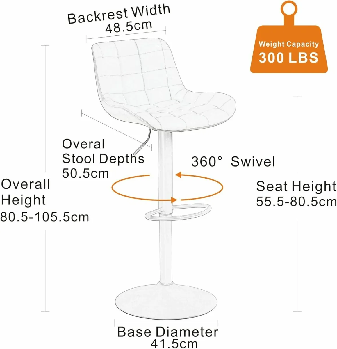 Black Bar Stool Set of 2 50.5D x 48.5W x 80.5H - Image 2