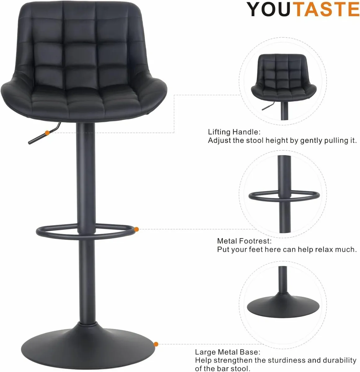 Black Bar Stool Set of 2 50.5D x 48.5W x 80.5H - Image 3